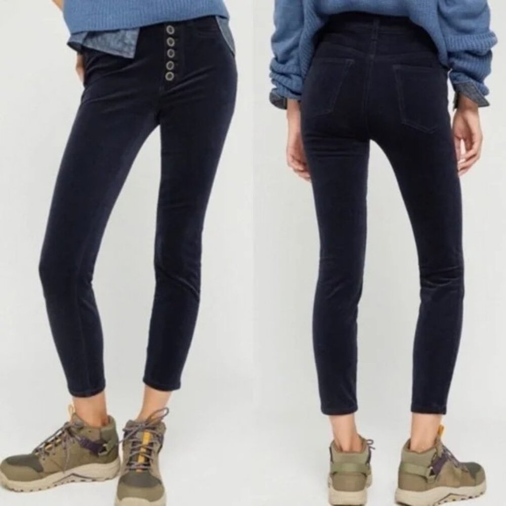 ANTHROPOLOGIE PILCRO womens PANTS navy blue CORDUROY velvet BOHO ankle SIZE 28